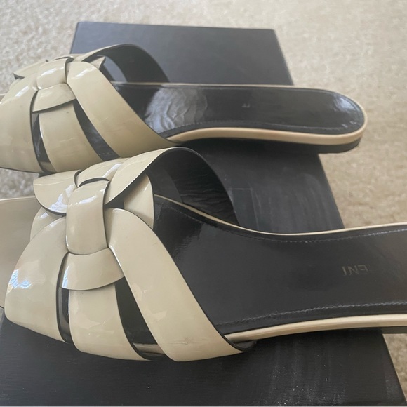 Saint Laurent Cream Patent Leather Tribute Sandals - Picture 5 of 6